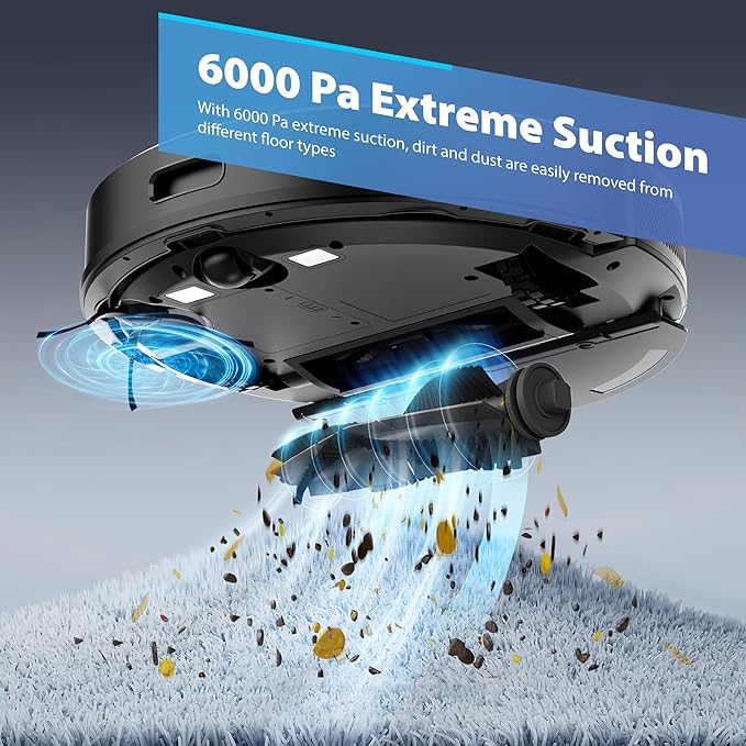 Tikom Robot Vacuum and Mop Combo, 6000Pa Automatic Robotic Vacuum Cleaner, Smart Mapping, 150 Min Max, Ideal for Pet Hair, Hardfloors, Carpets, Home(L8000 Pro)