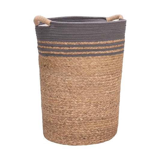Seville Classics Premium Natural Handwoven Portable Laundry Bin Basket with Carrying Handles, Household Storage for Clothes, Linens, Sheets, Hamper with Liner, Gray