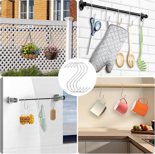 Sinoer Tool Organizer Wall Mount, 96 Inch Garage Storage Wall Organizer, Garden Tool Storage Rack with 18 Hooks+ 4 S-hooks & 2 straps - suitable for ski equipment, shovels, rakes，chairs