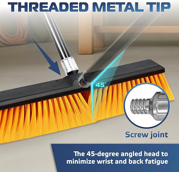 DSV Standard 18’’ Push Broom Outdoor Heavy Duty with 59.4’’ Long Handle, Industrial Broom with Stiff Bristles, Floor Broom for Cleaning Patio Garage Shop Deck Concrete Wood Stone Tile Floor