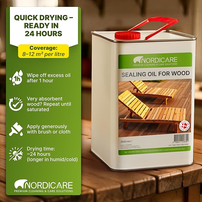 Nordicare Sealing Wood Oil for Outdoor Garden Furniture - Teak Oil for Wood Outdoor Furniture - Suitable for All Outdoor Types of Wood, for Wood Exterior Protection - Easy to Apply 84.5 Oz