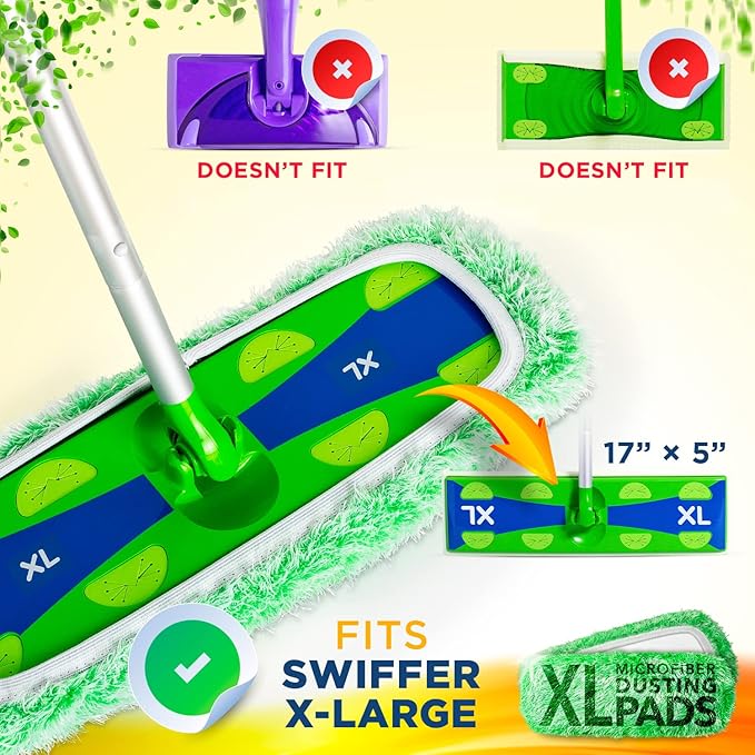 VanDuck X-Large Dust Mop Refill for Swiffer XL (4 Pack) - Microfiber Pet Heavy Duty Dry Sweeping Refills - Reusable Mop Pad