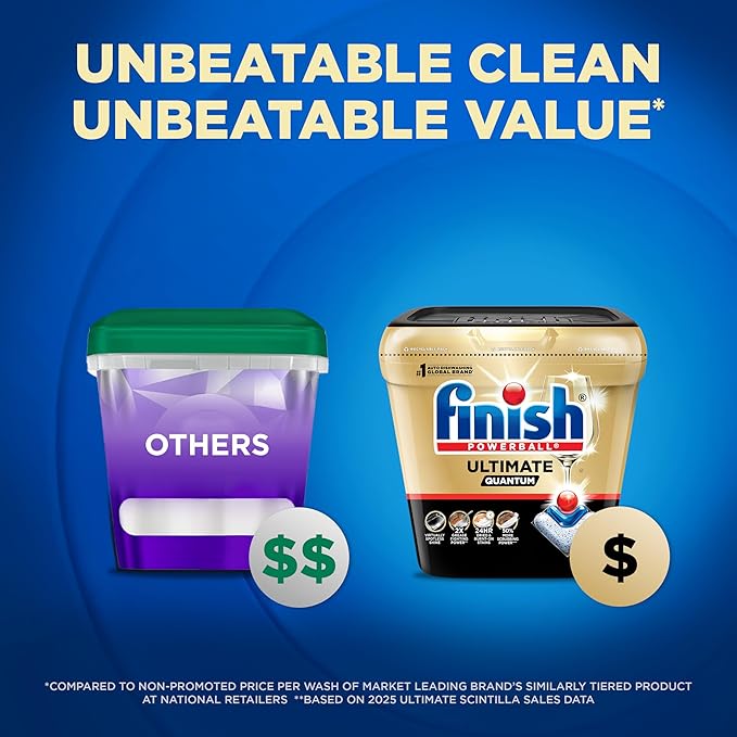 Finish Ultimate Quantum Dishwasher Pods, New & Improved Formula, Dishwasher Detergent Dish Soap, Removes Burnt-On & Dried-On Stain, Degreasing & Scrubbing Power, 70 Count