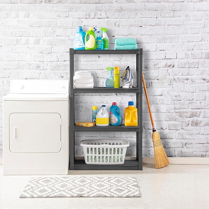 Sterilite 4-Pack 4 Shelf Unit, Heavy-Duty Shelving Storage and Utility Rack - Standing Plastic Organizer Shelves for Kitchen, Bathroom, and Garage