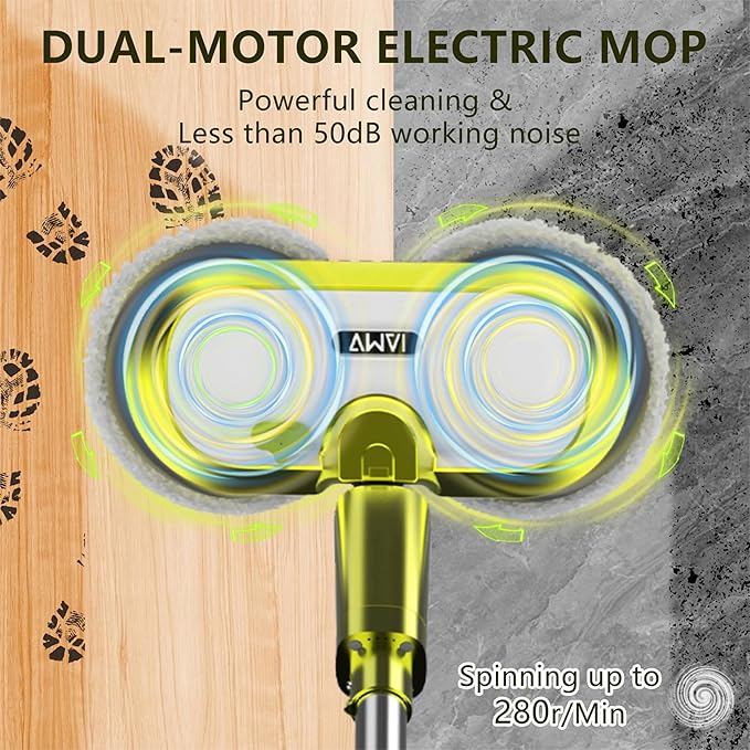 VMAI Cordless Electric Mop with Water Spray & Detachable Battery, Rechargeable Floor Spin Mop & Scrubber with LED Headlights, Washable Pads, Lightweight for Hardwood Tile Marble Floor Cleaning
