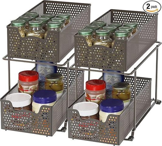 Simple Houseware Cabinet 2 Tier Perforated Basket Drawer, Bronze - 2 Pack