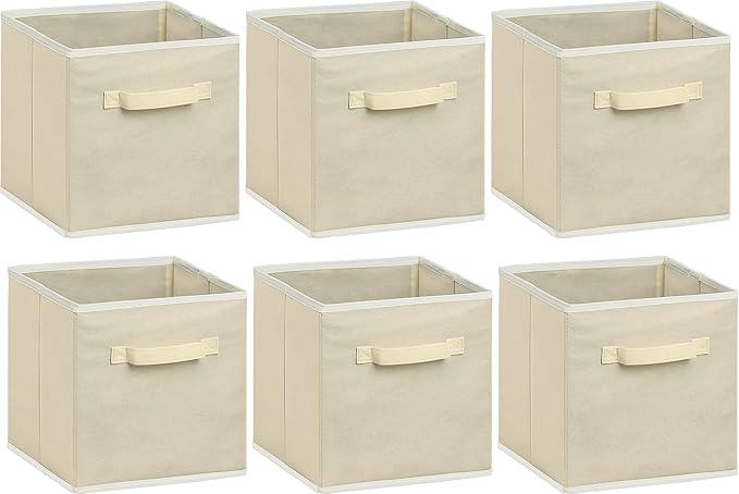 Simple Houseware Foldable Cube Storage Bins, 11-Inch Beige, 6-Pack Fabric Cubes Organizer for Closet or Shelves