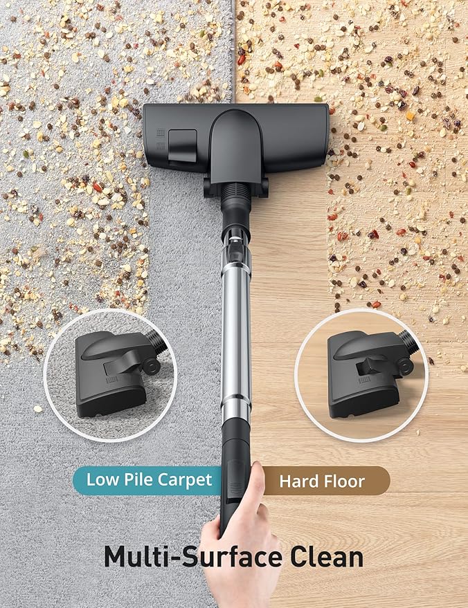 Aspiron Canister Vacuum, Upgraded 1600W Bagless Canister Vacuum Cleaner, Auto Cord Rewind, H13 HEPA Filter, 4Qt Large Capacity, 5 Tools for Hard Floors, Carpet, Pet, Upholstery, Tiles, Apricot