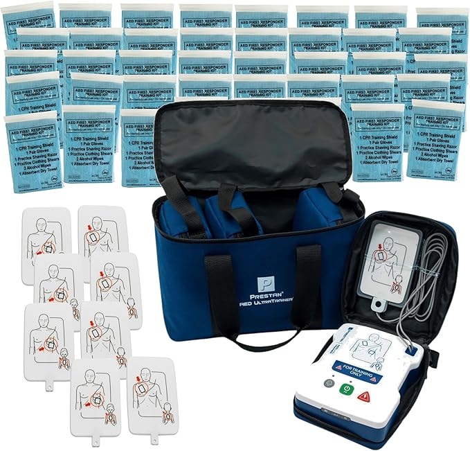 MCR Medical Prestan AED UltraTrainer Pack of 4, Replacement Pads Pack of 4, & Pack of 40 of CTK3