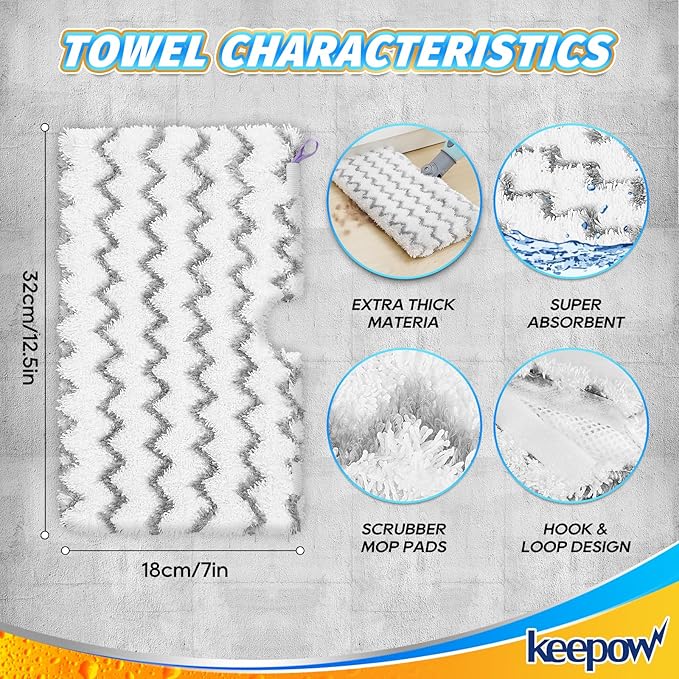 KEEPOW Replacement Microfiber Steam Mop Pad Cleaning Pads Compatible with Shark S3500 Series S3501 S3601 S3550 S3901 SE450 S3801CO S3601D S2901 Steamer Pocket Mop Washable Microfiber Refills, 2 Grey