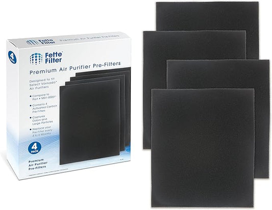 Fette Filter - Compatible 4 Pre-Filters with Activated Carbon for Vornado Air Purifiers AC300, AC350, AC500, AC550, PCO200, PCO300 and PCO500 Replaces Part # MD1-0023 (4 Carbons)