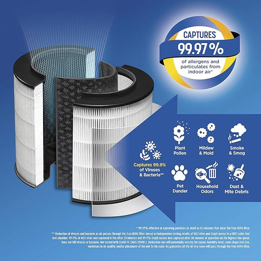 Clorox Medium Room Air Purifier True HEPA Replacement Filter, 1,000 Sq. Ft. Capacity, Removes 99.97% of Allergens up to 0.1 Micron, Compatible with 11030 & 11031, 1 Count (12030)
