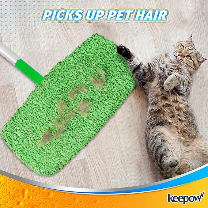 KEEPOW Reusable Mop Pads Compatible with Swiffer Sweeper Mop, Dry Sweeping Cloths for Swiffer Pads, 8 Pack Washable Microfiber Wet Mopping Cloth Refills for Surface/Hardwood Floor Cleaning