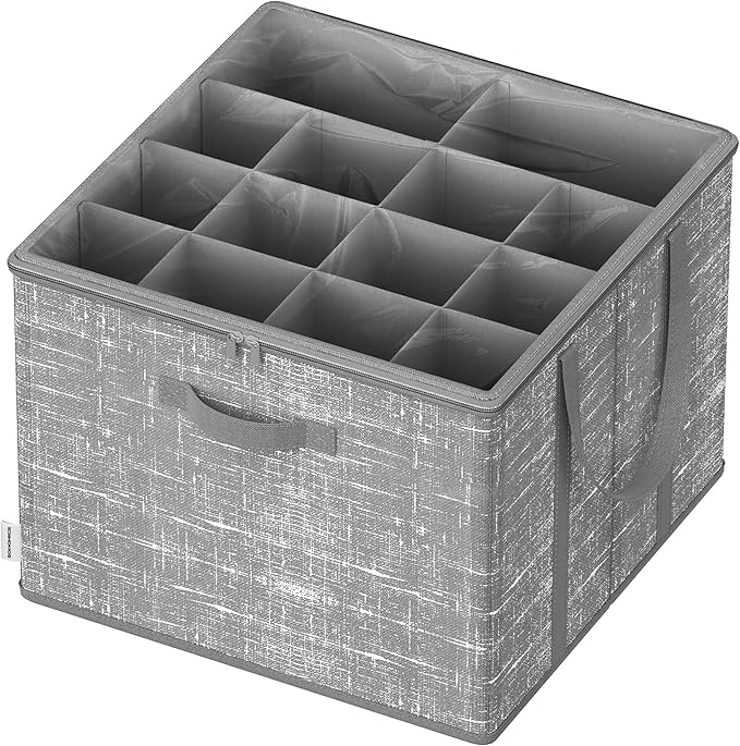 SONGMICS Shoe Organizer for Closet, Fits 16 Pairs, Shoe Storage Bin, Fabric Container with Handles and Clear Cover, for Bedroom, Entryway, Closet, Cattail Gray ULSP601G01