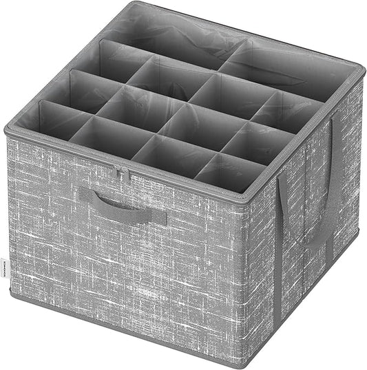 SONGMICS Shoe Organizer for Closet, Fits 16 Pairs, Shoe Storage Bin, Fabric Container with Handles and Clear Cover, for Bedroom, Entryway, Closet, Cattail Gray ULSP601G01