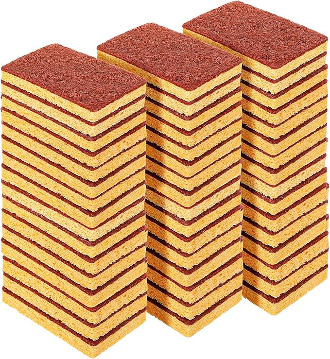 48 Pack Natural Plant Based Scrub Sponge, Palm Fiber Scrubbing Sponge with Non Scratch Compostable Sponges,Long Lasting No Smell Dishwashing Kitchen Scrubber