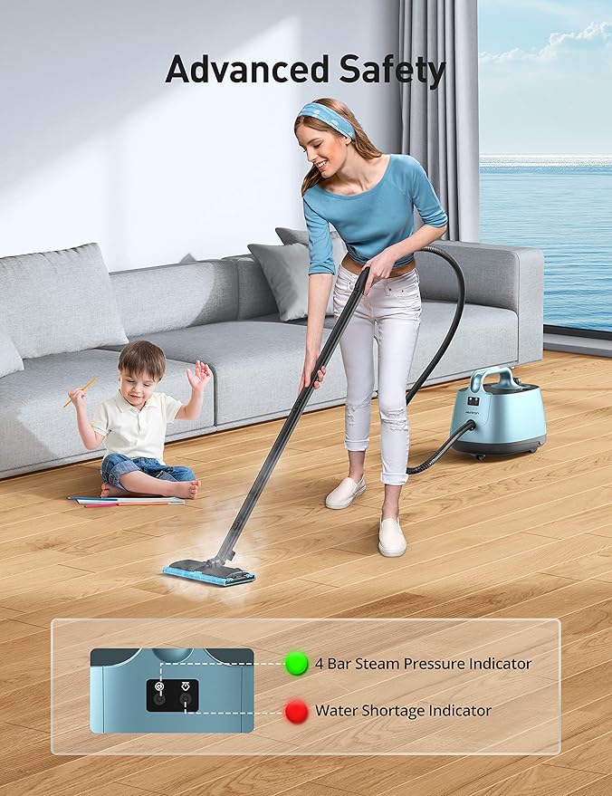 Steam Cleaner, 293°F 58 PSI Powerful Multipurpose Handheld Steam Mop for Home Use, 21 Attachments, 50Oz Capacity, Heavy Duty Steamer for Carpets, Floors, Cars, Tiles, Crack Cleaning, Turquoise