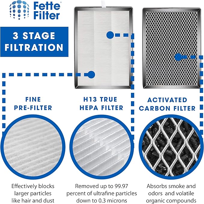 Fette Filter - Premium H13 True HEPA Replacement Filter Compatible with MA-25 Air Purifier with 3-in-1 filtration system. (Pack of 4)