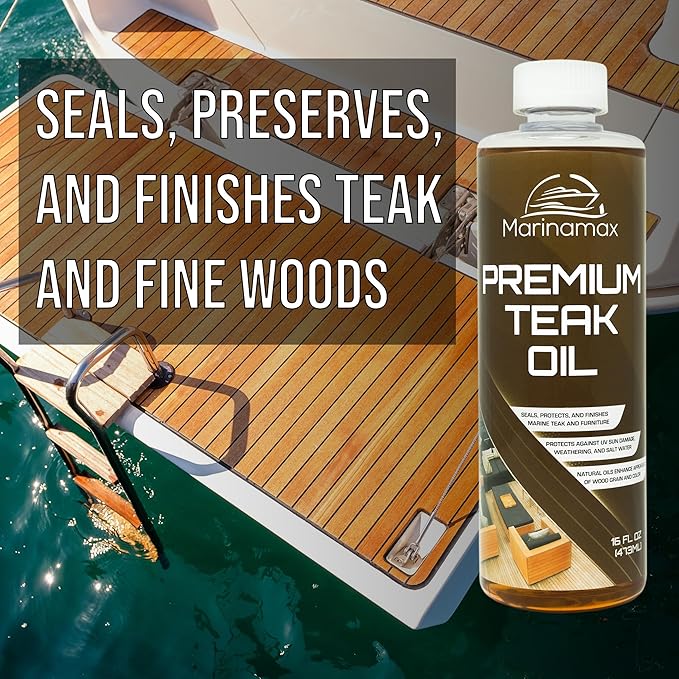 Marinamax Premium Teak Oil 16 Oz | Wood Oil, Preserver, Stain, Sealer, and Protector | Great for Teak Furniture and Boat and Marine Interior Teak Wood