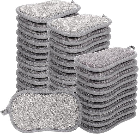 36 Pack Dual-Sided Scrub Sponges, Non Scratch Microfiber Sponge Multi Purpose Cleaning Dish Scrubber Along with Heavy Duty Scrubbing Power for Washing Dishes Pots Pans Kitchen Cookware(Gray)
