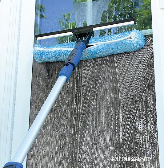 Unger Professional Connect and Clean 2-in-1 Squeegee and Scrubber, 14” Window Cleaning Tool, Essential Glass Cleaner for Commercial and Residential Use, Reusable Microfiber Sleeve, Streak-Free Results