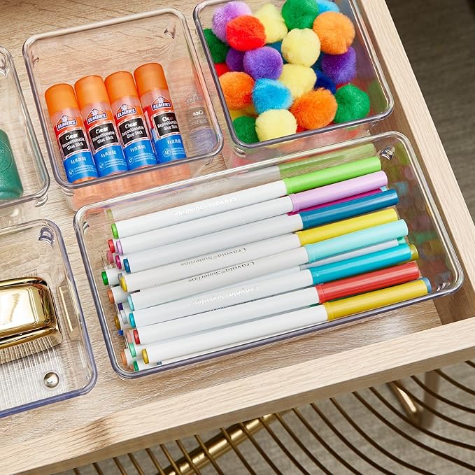 iDesign Plastic Drawer Organizer for Kitchen, Bathroom, and Desk Drawers, Set of 3, Clear