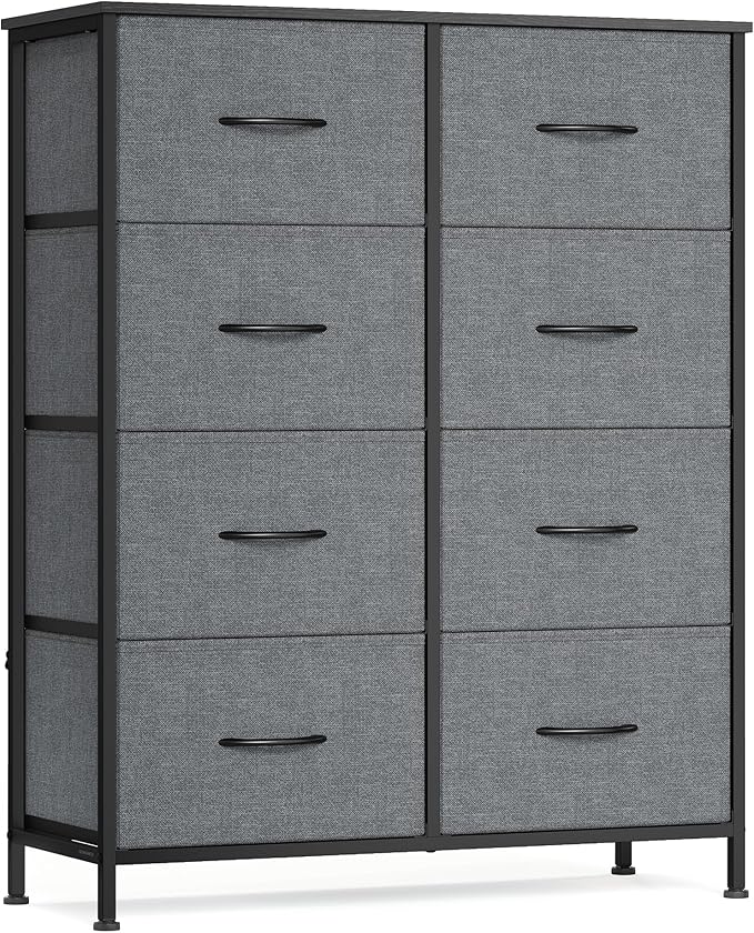 SONGMICS BELLAH Collection - Dresser for Bedroom, Chest of Drawers, Storage Organizer Unit, Closet, Entryway, Steel, 8 Drawers, Modern, Slate Gray ULGS124GN02S