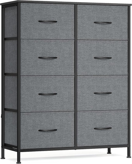 SONGMICS BELLAH Collection - Dresser for Bedroom, Chest of Drawers, Storage Organizer Unit, Closet, Entryway, Steel, 8 Drawers, Modern, Slate Gray ULGS124GN02S