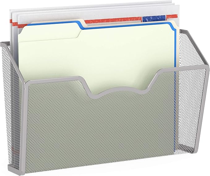 Simple Houseware Wall Mount Single Pocket File Organizer Holder, 3 Packs, Silver