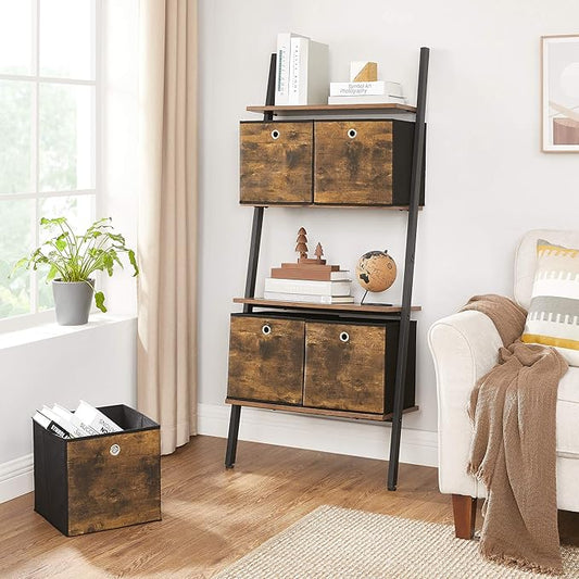 SONGMICS Storage Cubes, Set of 6 Storage Bins with Handles, Foldable Oxford Fabric and Non-Woven Fabric Storage Boxes, 11.8 x 11.8 x 11.8 Inches, Rustic Brown and Black URFB102B01