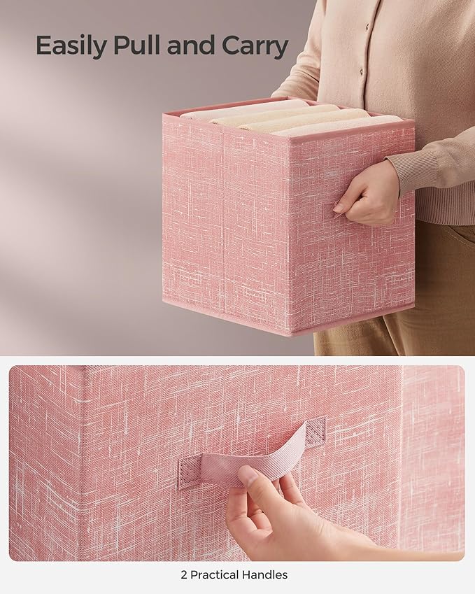 SONGMICS Storage Cubes, 10.2 x 10.2 x 11 Inches Non-Woven Fabric Bins with Double Handles, Set of 8, Closet Organizers for Shelves, Foldable, for Clothes, Jelly Pink UROB826R01
