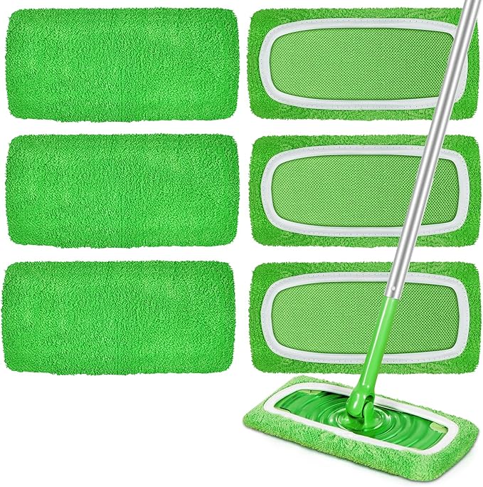 6 Pcs Reusable Microfiber Mop Pads Compatible with Swiffer Sweeper, Dry Sweeping Cloths & Wet Mopping Cloths, Washable Pads for Surface/Hardwood Floor Cleaning (Mop is Not Included)