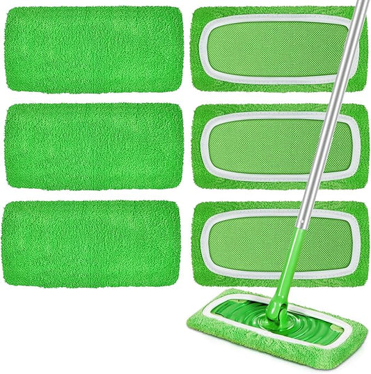 6 Pcs Reusable Microfiber Mop Pads Compatible with Swiffer Sweeper, Dry Sweeping Cloths & Wet Mopping Cloths, Washable Pads for Surface/Hardwood Floor Cleaning (Mop is Not Included)