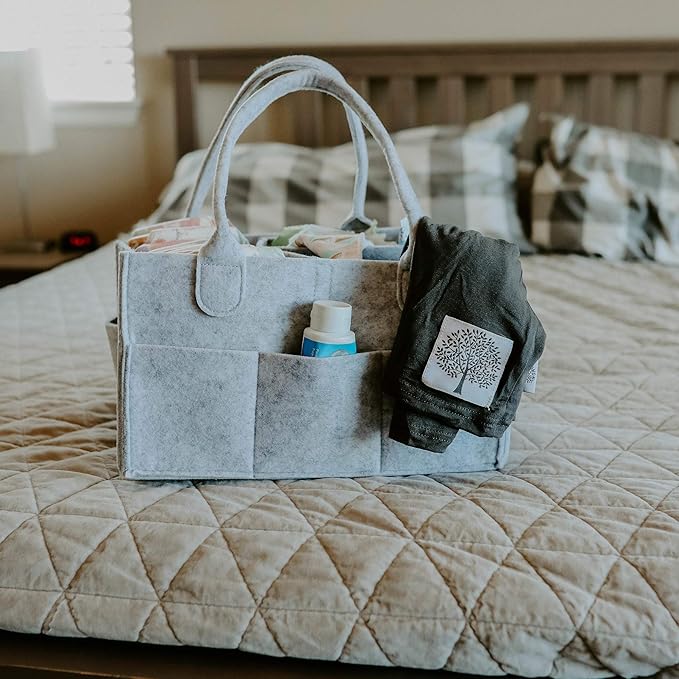 Parker Baby Diaper Caddy - Nursery Storage Bin and Car Organizer for Diapers and Baby Wipes - Gray, Regular