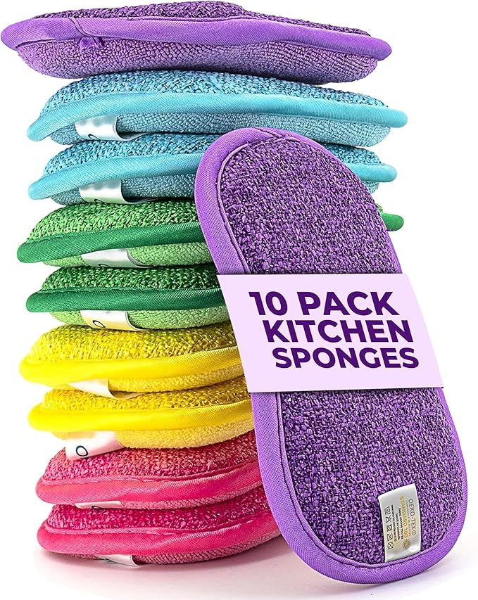 – 10 Kitchen Sponges Pack– Washable and Reusable Dishes Sponge Rubber – 6 X 3 inches - Multicolored