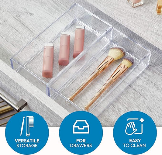 IDesign Decorative Countertop Vanity Tray Organizer for Bathroom, Bedroom, Closet, Entryway, The Clarity Collection – 4” x 8” x 2”, Clear, Small