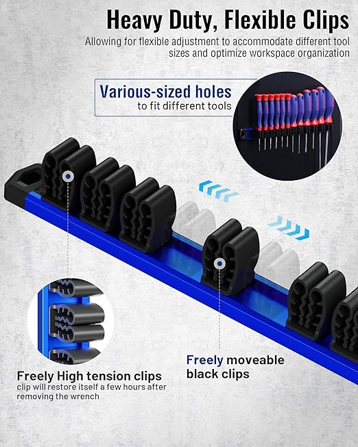 WORKPRO 2-Pack Magnetic Screwdriver Organizer and Wrench Organizer Set, Aluminum Rail Magnetic Tool Organizers, Tool Holder, Tool Box Organizers, 24-Slot Screwdriver & Wrench Holder (Tools Excluded)