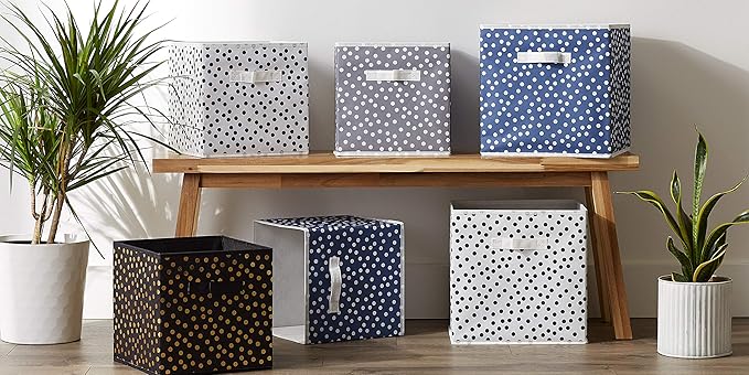DII Non Woven Polyester Storage Bin, Polka Dot, French Blue & White, Small Set of 4