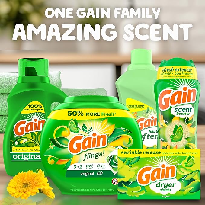 Gain Flings Laundry Detergent Pacs, 112 Count, Original Scent, 3 in 1 HE Detergent Pacs with Oxi Boost and Febreeze