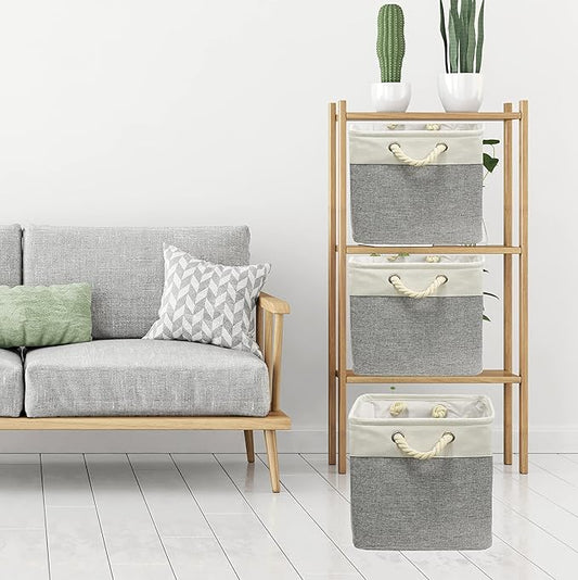 Simple Houseware Fabric Storage Cubes, 13" x 13" Storage Bin, 3 Pack, Gray