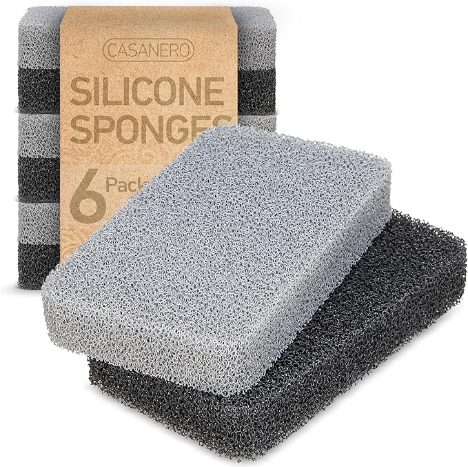 Casanero 6-Pack Silicone Kitchen Scrubbing Sponges, Heavy-Duty, Non-Scratch Kitchen Sponges | Reusable, Odor-Free, Multipurpose Cleaning for Kitchen, Bathroom, Dishes, Non-Stick Cookware, Countertops