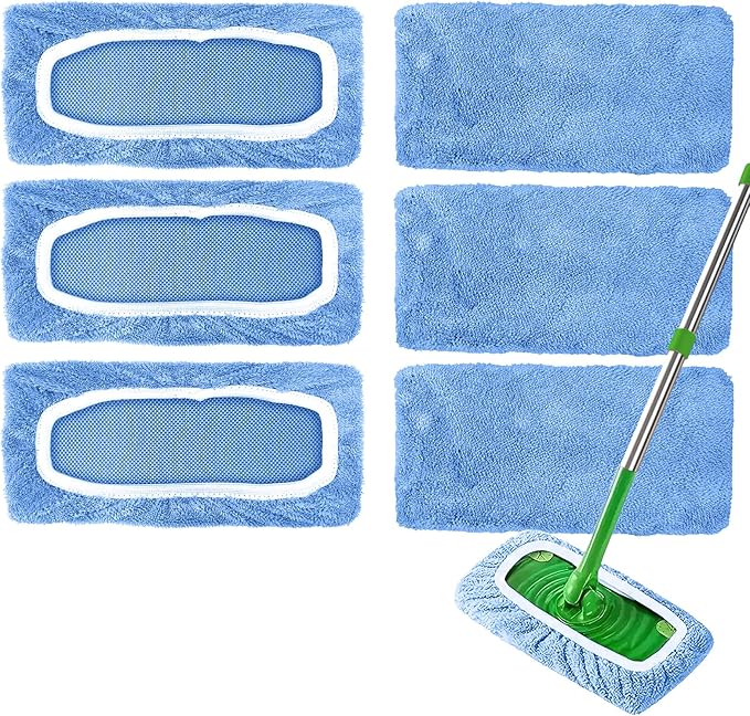 6 Pack Reusable Microfiber Mop Pads Compatible with Swiffer Sweeper, Washable Dry Sweeping Cloths & Wet Mopping Cloths Wet Pads Refill for Floor Cleaning (Mop is Not Included)
