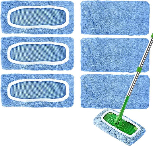 6 Pack Reusable Microfiber Mop Pads Compatible with Swiffer Sweeper, Washable Dry Sweeping Cloths & Wet Mopping Cloths Wet Pads Refill for Floor Cleaning (Mop is Not Included)
