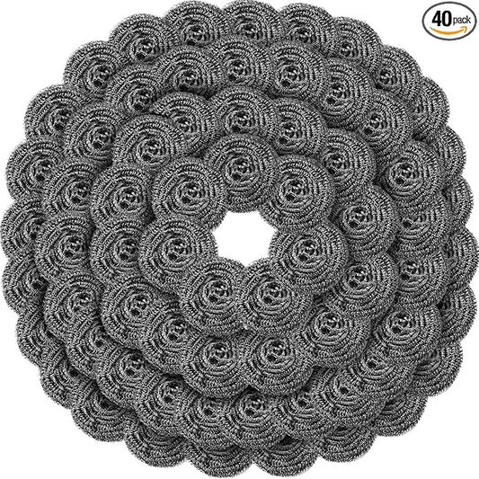 Roshtia 40 Pcs Stainless Steel Scrubber Bulk Large Steel Wool Scrubber 50 Gram Stainless Scourers Sponges Scouring Pads for Cleaning Dishes, Stoves, Pots, Pan, Cooker Hoods