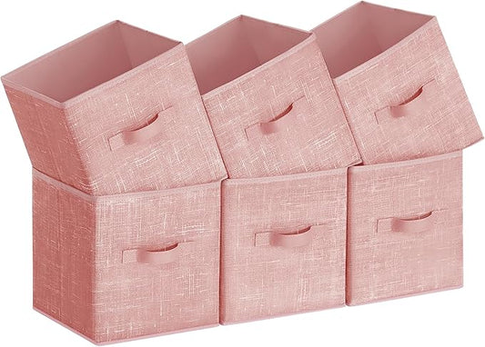 SONGMICS Storage Cubes, 13-Inch Non-Woven Fabric Bins with Double Handles, Set of 6, Closet Organizers for Shelves, Foldable, for Clothes, Jelly Pink UROB033R01