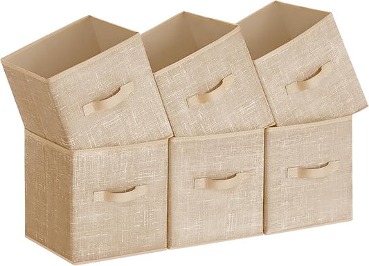 SONGMICS Storage Cubes, 11-Inch Non-Woven Fabric Bins with Double Handles, Set of 6, Closet Organizers for Shelves, Foldable, for Clothes, Sand Beige UROB026K03
