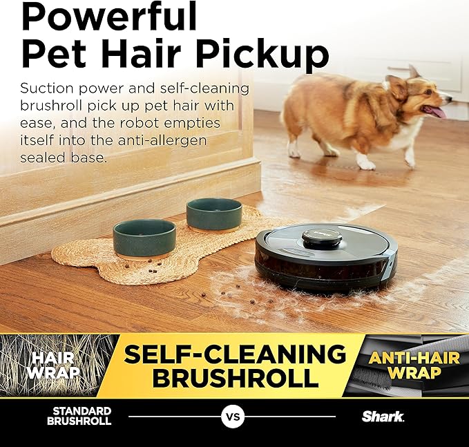 Shark Matrix Plus 2in1 Robot Vacuum & Mop with Sonic Mopping, Matrix Clean, Home Mapping, HEPA Bagless Self Empty Base, CleanEdge, for Pet Hair, Wifi, Black/Silver (RV2610WA)