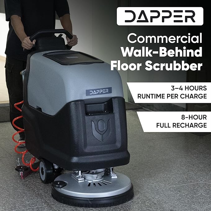 Battery Powered Walk-Behind Floor Scrubber Polisher Machine, 20" Cleaning Path, 14.5/17 Gal Tanks, Brush Speed 200RPM, 4Hr Runtime, Includes 2 Brushes & 3 Scouring Pads – 2-Year Warranty