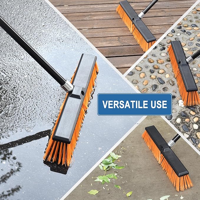 PBHEPJ 24 Inchs Push Broom Outdoor Heavy Duty, Shop Broom with 60" Long Bandle for Cleaning Outdoor or Indoor Tile, Garage, Shop, Deck, Concrete, Wood, Stone, Patio Floor