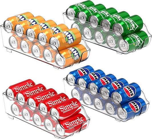 Simple Houseware Soda Can Organizer and Dispenser for Refrigerator / Pantry, Clear, Set of 4